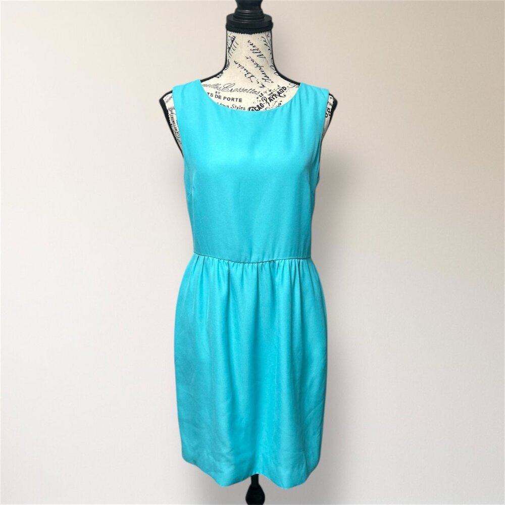 J.Crew 4 Teal Blue Sleeveless‎ Sheath Pockets Mini Dress Summer Office Coastal